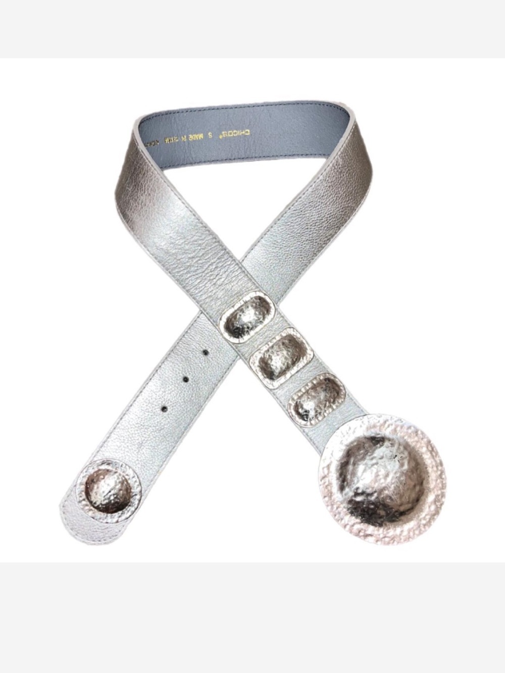 Chico's Silver Leather Belt with Silver Accents Size L